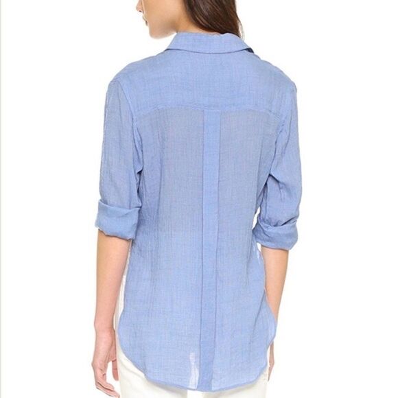 Free People That's A Wrap Blue Woven button Down Shirt Sz S - Picture 3 of 12